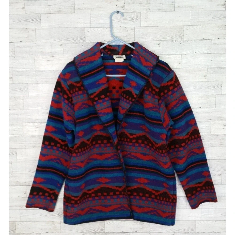 Vintage 80s‎ Jo Hardin Red Blue Southwestern Western Aztec Jacket Coat Size 8